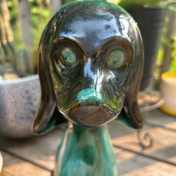 Vintage 70s Blue Mountain Pottery Green Glazed Hound Dog - Picture 15 of 16